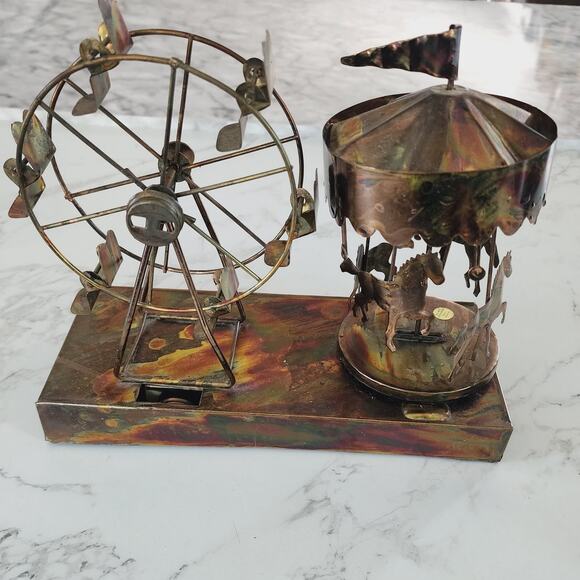 Vintage Berkeley Copper Metal Music Waltz Box Moving Horse Carousel Carnival